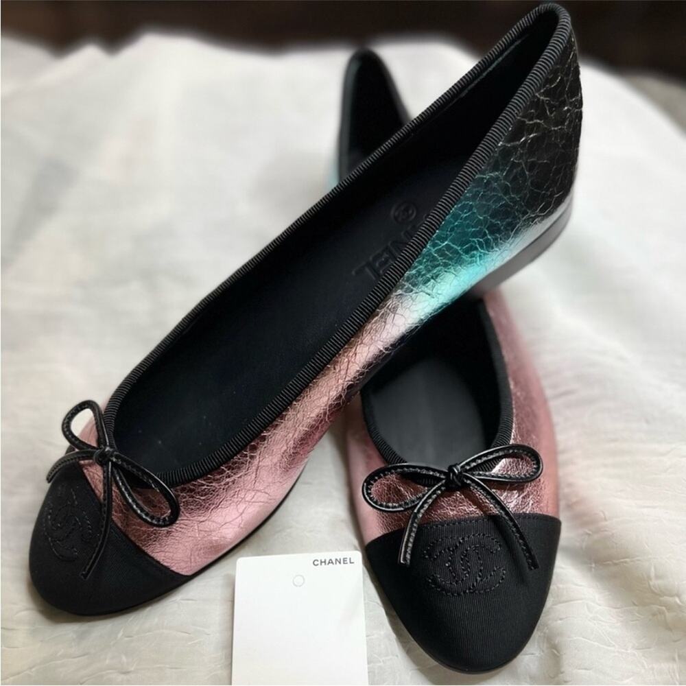 CHANEL rainbow ombre metallic ballet ballerina flats shoes size 38 8 - Picture 2 of 12